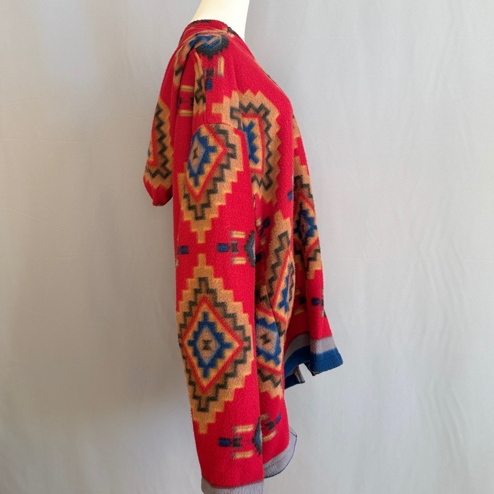Bold Southwestern Inspired Geometric Navajo Red Sweater With Side Pockets - Picture 6 of 7